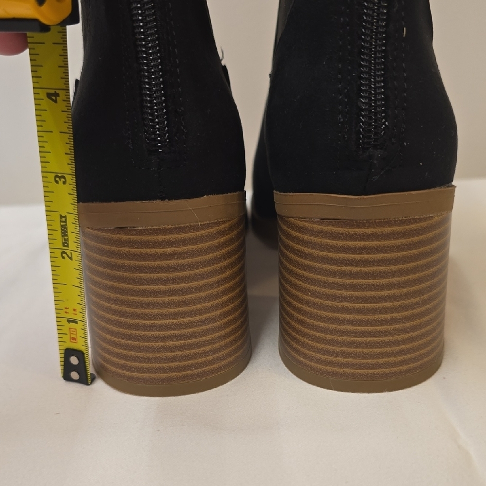 Sun + Stone Black Suede Block Heel Ankle Boots - Picture 4 of 9